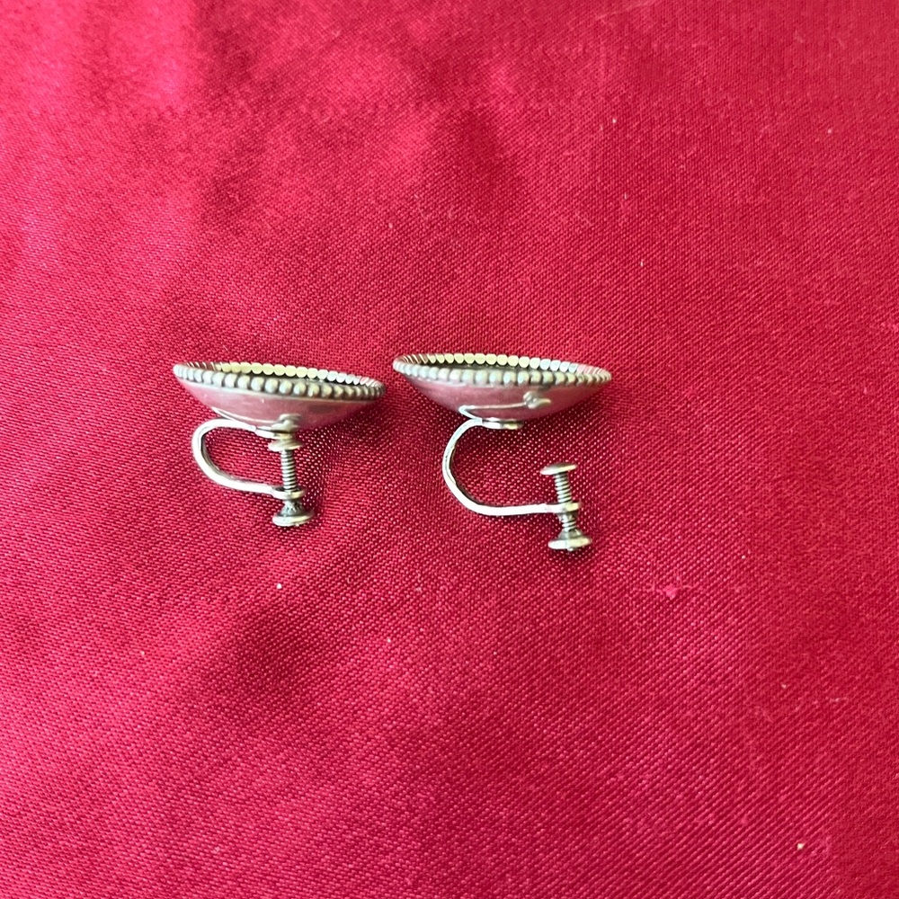 Vintage Solid Silver Concave Round Earrings With … - image 3
